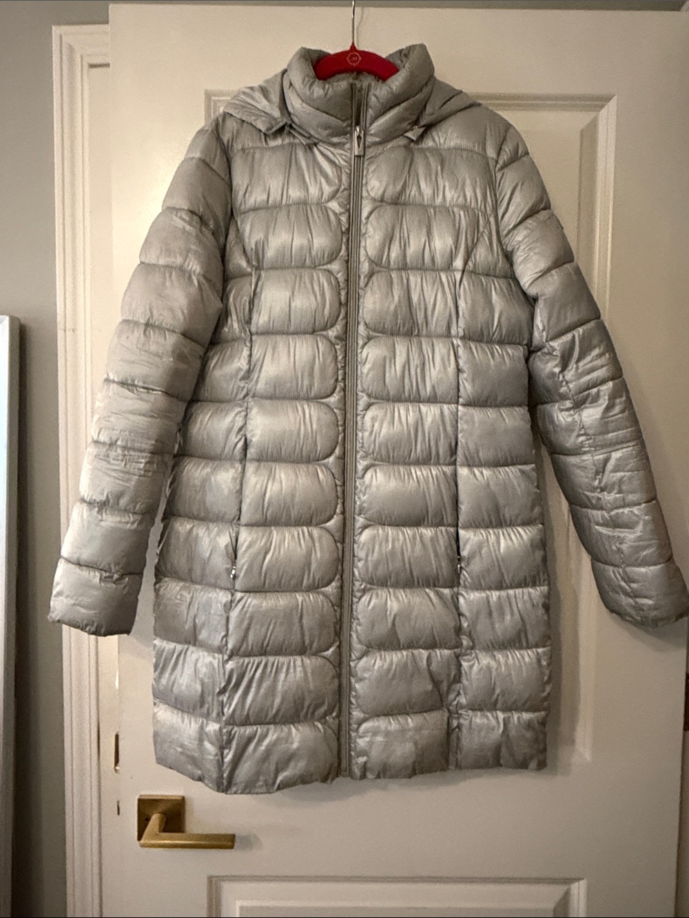 VIA SPIGA Light Gray Women's Long Puffer Jacket Size Medium.